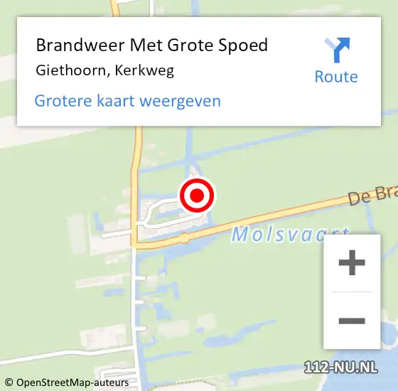 Locatie op kaart van de 112 melding: Brandweer Met Grote Spoed Naar Giethoorn, Kerkweg op 14 april 2023 18:26