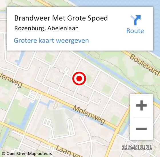 Locatie op kaart van de 112 melding: Brandweer Met Grote Spoed Naar Rozenburg, Abelenlaan op 14 april 2023 18:49