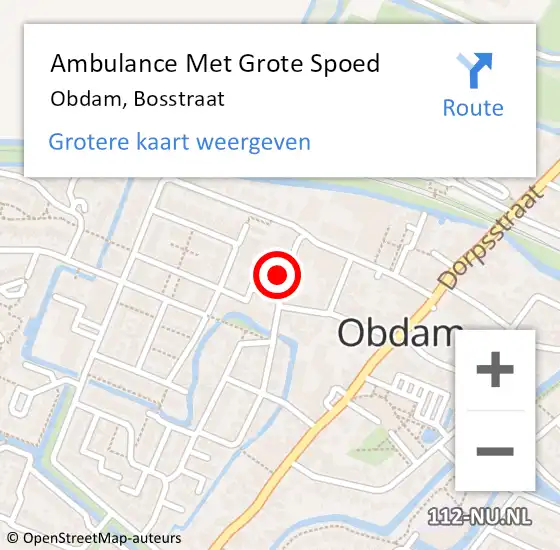 Locatie op kaart van de 112 melding: Ambulance Met Grote Spoed Naar Obdam, Bosstraat op 14 april 2023 18:57