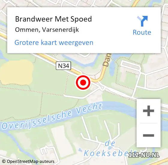 Locatie op kaart van de 112 melding: Brandweer Met Spoed Naar Ommen, Varsenerdijk op 14 april 2023 19:06