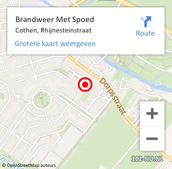 Locatie op kaart van de 112 melding: Brandweer Met Spoed Naar Cothen, Rhijnesteinstraat op 14 april 2023 19:55