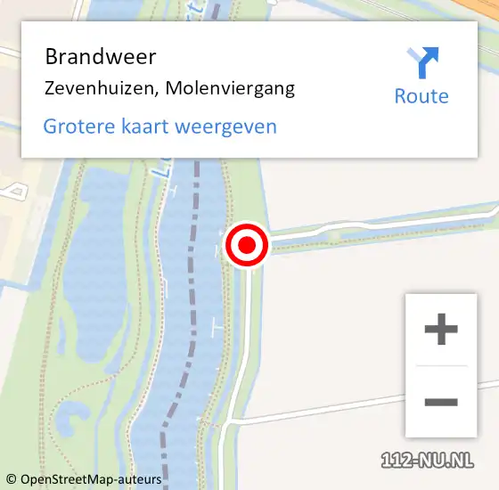 Locatie op kaart van de 112 melding: Brandweer Zevenhuizen, Molenviergang op 14 april 2023 19:57