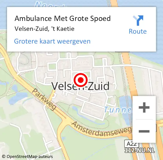 Locatie op kaart van de 112 melding: Ambulance Met Grote Spoed Naar Velsen-Zuid, 't Kaetie op 14 april 2023 20:24