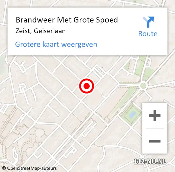 Locatie op kaart van de 112 melding: Brandweer Met Grote Spoed Naar Zeist, Geiserlaan op 14 april 2023 20:25