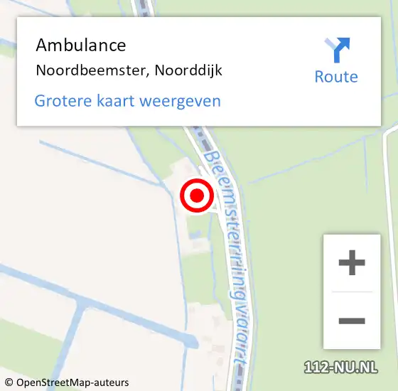 Locatie op kaart van de 112 melding: Ambulance Noordbeemster, Noorddijk op 14 april 2023 20:33