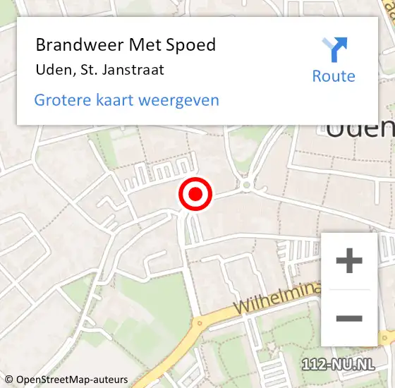 Locatie op kaart van de 112 melding: Brandweer Met Spoed Naar Uden, St. Janstraat op 14 april 2023 20:57