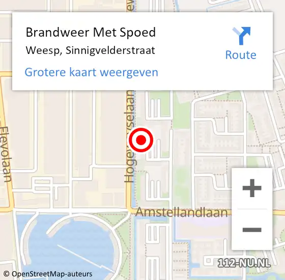 Locatie op kaart van de 112 melding: Brandweer Met Spoed Naar Weesp, Sinnigvelderstraat op 14 april 2023 21:00