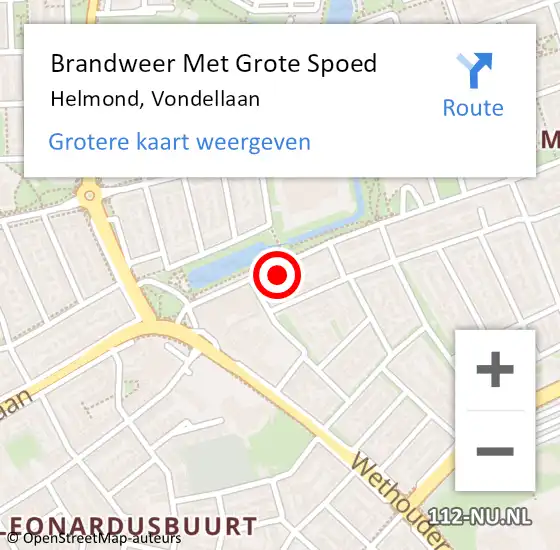 Locatie op kaart van de 112 melding: Brandweer Met Grote Spoed Naar Helmond, Vondellaan op 14 april 2023 21:20