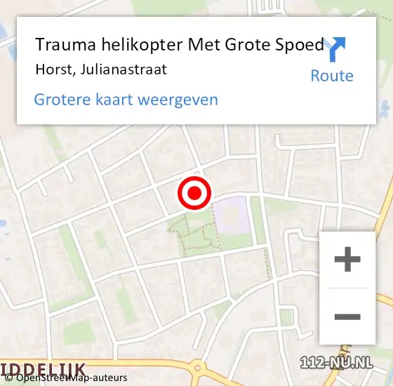 Locatie op kaart van de 112 melding: Trauma helikopter Met Grote Spoed Naar Horst, Julianastraat op 14 april 2023 21:34