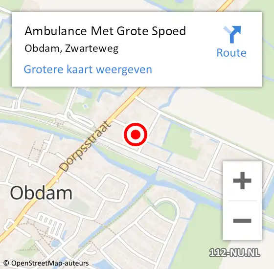 Locatie op kaart van de 112 melding: Ambulance Met Grote Spoed Naar Obdam, Zwarteweg op 14 april 2023 21:53