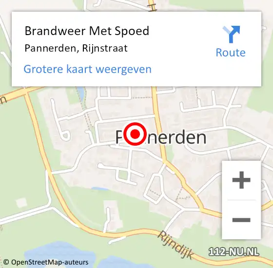 Locatie op kaart van de 112 melding: Brandweer Met Spoed Naar Pannerden, Rijnstraat op 14 april 2023 22:02