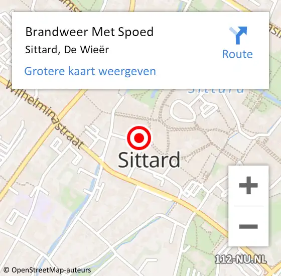 Locatie op kaart van de 112 melding: Brandweer Met Spoed Naar Sittard, De Wieër op 14 april 2023 22:44