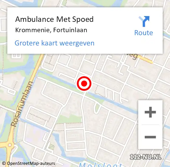Locatie op kaart van de 112 melding: Ambulance Met Spoed Naar Krommenie, Fortuinlaan op 14 april 2023 22:44