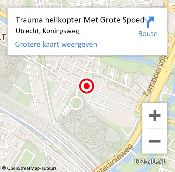 Locatie op kaart van de 112 melding: Trauma helikopter Met Grote Spoed Naar Utrecht, Koningsweg op 14 april 2023 23:27