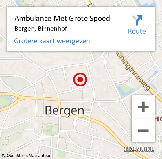 Locatie op kaart van de 112 melding: Ambulance Met Grote Spoed Naar Bergen, Binnenhof op 14 april 2023 23:52