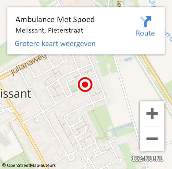 Locatie op kaart van de 112 melding: Ambulance Met Spoed Naar Melissant, Pieterstraat op 15 april 2023 00:26