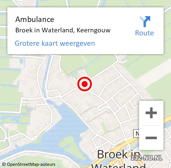 Locatie op kaart van de 112 melding: Ambulance Broek in Waterland, Keerngouw op 15 april 2023 00:58