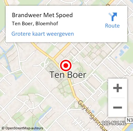 Locatie op kaart van de 112 melding: Brandweer Met Spoed Naar Ten Boer, Bloemhof op 15 april 2023 02:19