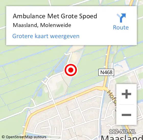 Locatie op kaart van de 112 melding: Ambulance Met Grote Spoed Naar Maasland, Molenweide op 15 april 2023 02:25