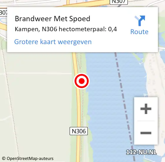 Locatie op kaart van de 112 melding: Brandweer Met Spoed Naar Kampen, N306 hectometerpaal: 0,4 op 15 april 2023 03:06