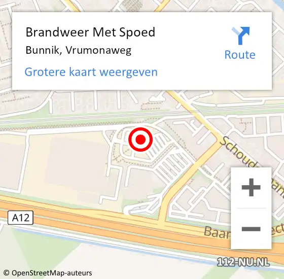 Locatie op kaart van de 112 melding: Brandweer Met Spoed Naar Bunnik, Vrumonaweg op 15 april 2023 04:20