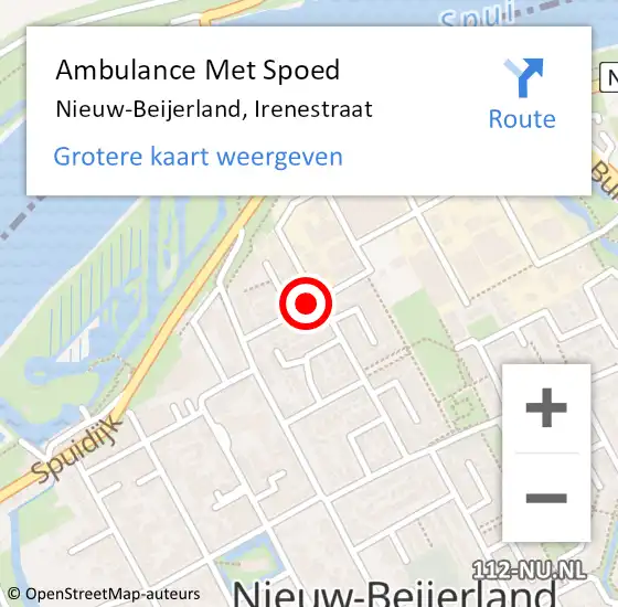 Locatie op kaart van de 112 melding: Ambulance Met Spoed Naar Nieuw-Beijerland, Irenestraat op 15 april 2023 05:25