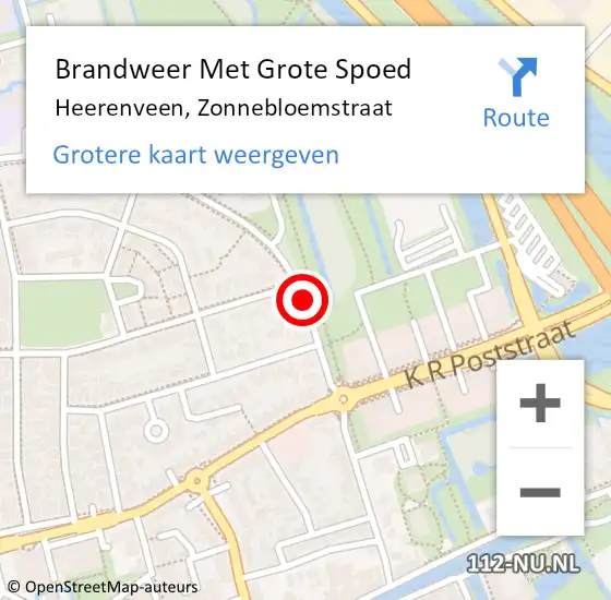 Locatie op kaart van de 112 melding: Brandweer Met Grote Spoed Naar Heerenveen, Zonnebloemstraat op 22 augustus 2014 11:14