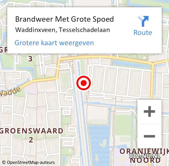 Locatie op kaart van de 112 melding: Brandweer Met Grote Spoed Naar Waddinxveen, Tesselschadelaan op 15 april 2023 07:00