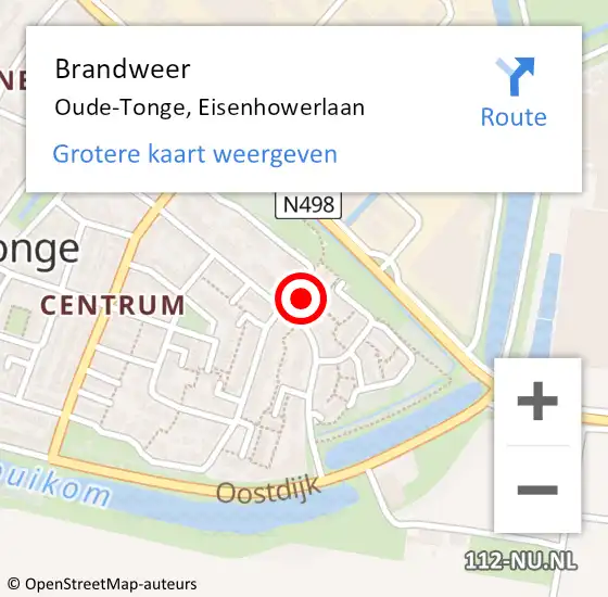 Locatie op kaart van de 112 melding: Brandweer Oude-Tonge, Eisenhowerlaan op 15 april 2023 10:04