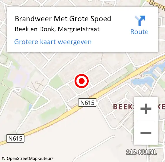 Locatie op kaart van de 112 melding: Brandweer Met Grote Spoed Naar Beek en Donk, Margrietstraat op 15 april 2023 10:20