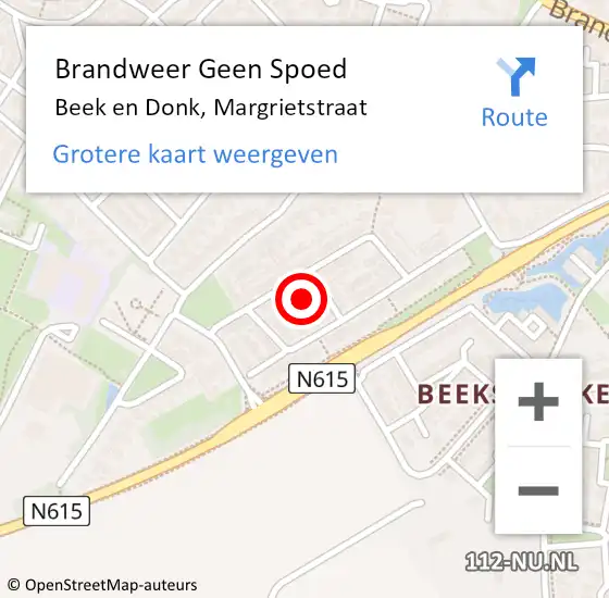 Locatie op kaart van de 112 melding: Brandweer Geen Spoed Naar Beek en Donk, Margrietstraat op 15 april 2023 10:20