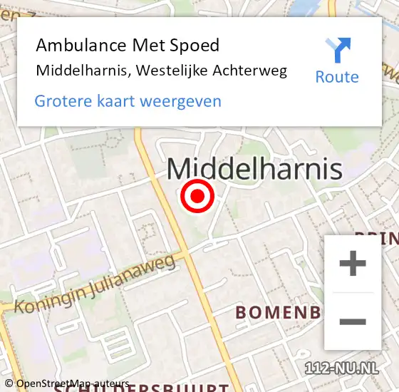 Locatie op kaart van de 112 melding: Ambulance Met Spoed Naar Middelharnis, Westelijke Achterweg op 15 april 2023 10:27