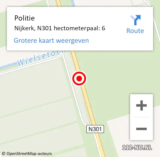 Locatie op kaart van de 112 melding: Politie Nijkerk, N301 hectometerpaal: 6 op 15 april 2023 10:36