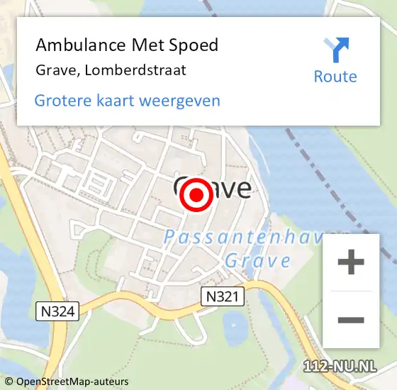 Locatie op kaart van de 112 melding: Ambulance Met Spoed Naar Grave, Lomberdstraat op 22 augustus 2014 11:24