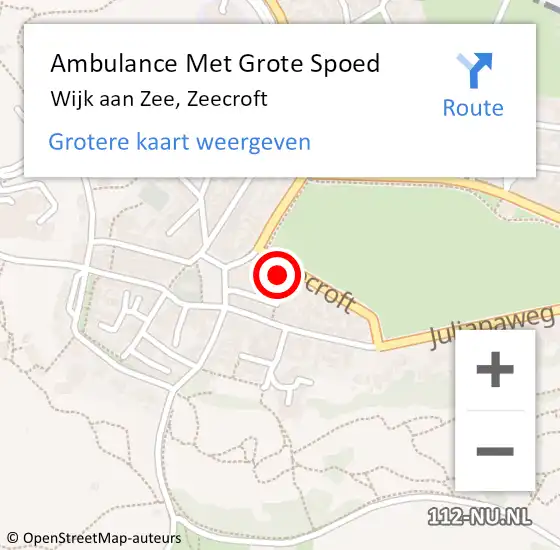 Locatie op kaart van de 112 melding: Ambulance Met Grote Spoed Naar Wijk aan Zee, Zeecroft op 15 april 2023 10:57