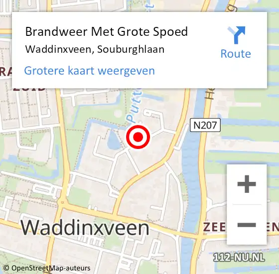 Locatie op kaart van de 112 melding: Brandweer Met Grote Spoed Naar Waddinxveen, Souburghlaan op 15 april 2023 11:03