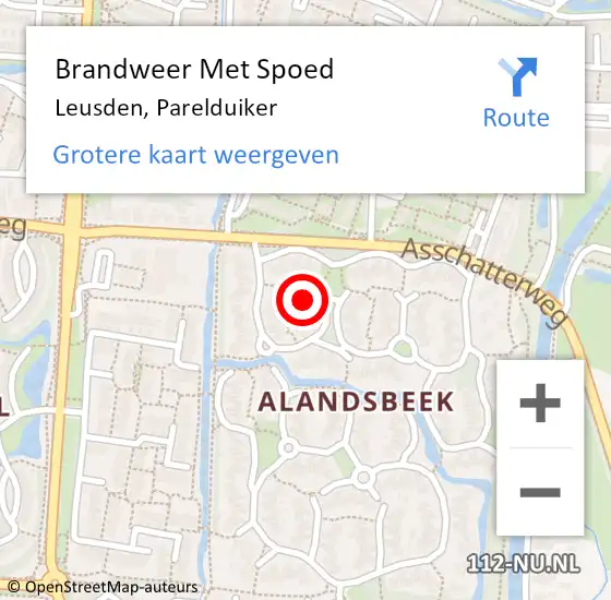 Locatie op kaart van de 112 melding: Brandweer Met Spoed Naar Leusden, Parelduiker op 15 april 2023 12:12