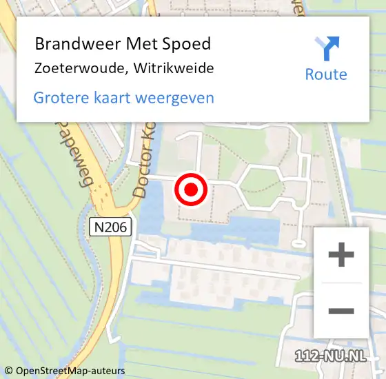 Locatie op kaart van de 112 melding: Brandweer Met Spoed Naar Zoeterwoude, Witrikweide op 15 april 2023 12:28