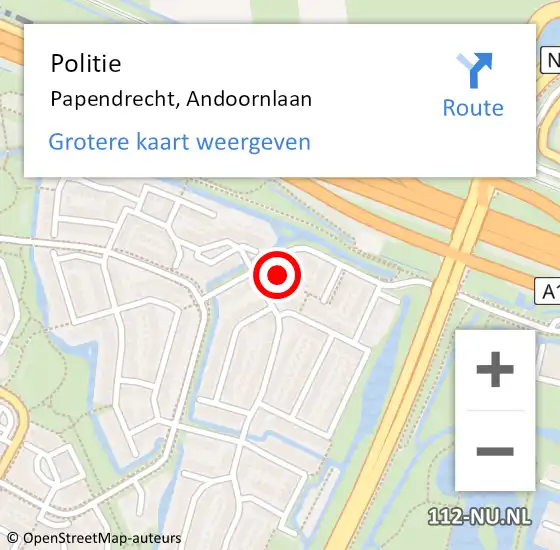 Locatie op kaart van de 112 melding: Politie Papendrecht, Andoornlaan op 15 april 2023 12:32