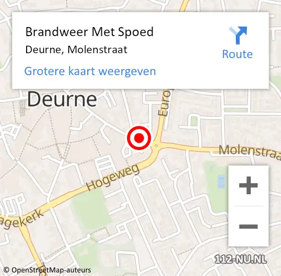 Locatie op kaart van de 112 melding: Brandweer Met Spoed Naar Deurne, Molenstraat op 15 april 2023 12:40