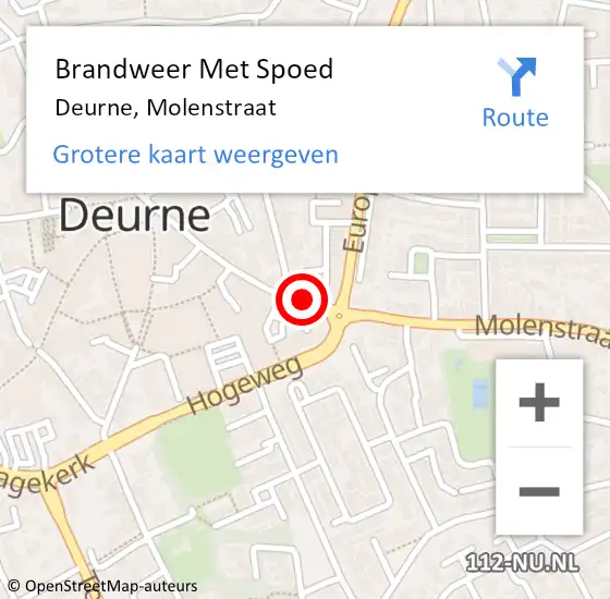 Locatie op kaart van de 112 melding: Brandweer Met Spoed Naar Deurne, Molenstraat op 15 april 2023 12:45