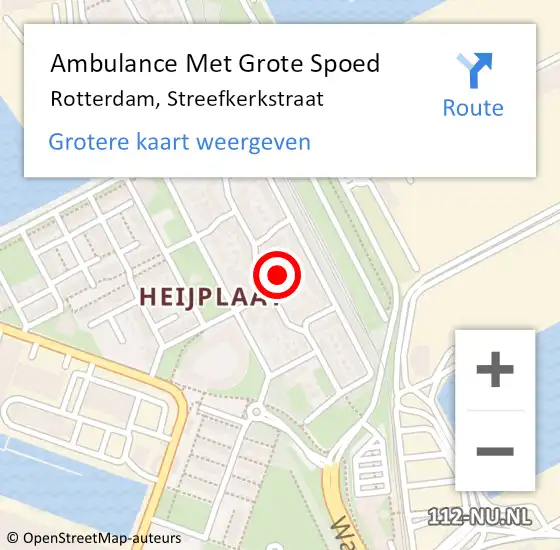 Locatie op kaart van de 112 melding: Ambulance Met Grote Spoed Naar Rotterdam, Streefkerkstraat op 15 april 2023 13:04