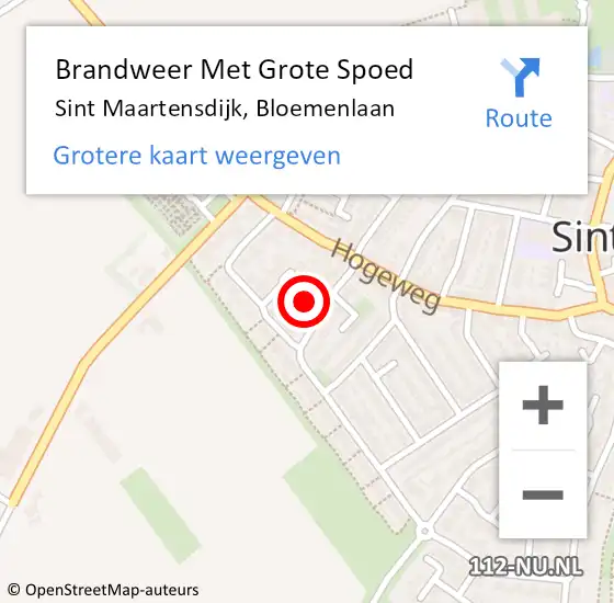 Locatie op kaart van de 112 melding: Brandweer Met Grote Spoed Naar Sint Maartensdijk, Bloemenlaan op 15 april 2023 13:55