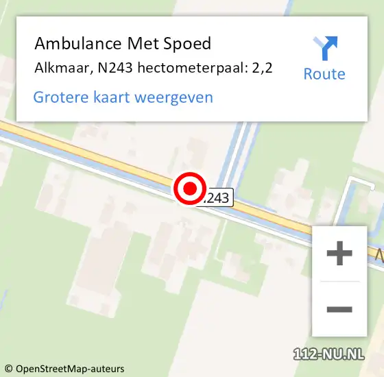 Locatie op kaart van de 112 melding: Ambulance Met Spoed Naar Alkmaar, N243 hectometerpaal: 2,2 op 15 april 2023 14:08