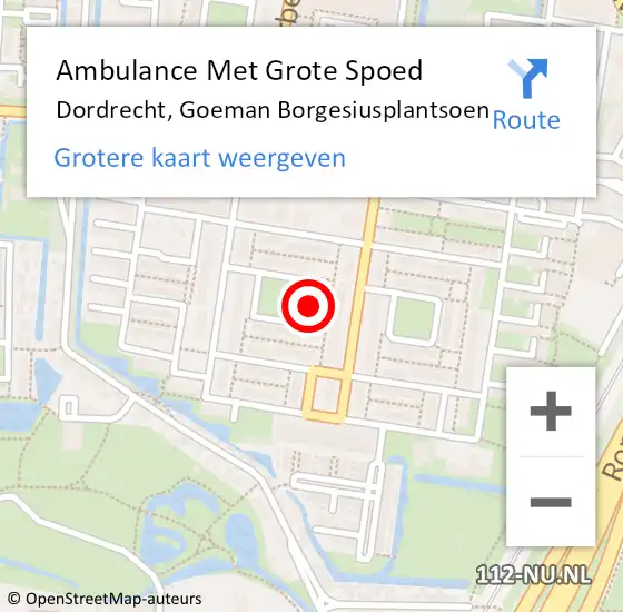 Locatie op kaart van de 112 melding: Ambulance Met Grote Spoed Naar Dordrecht, Goeman Borgesiusplantsoen op 15 april 2023 14:10