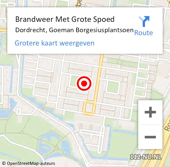 Locatie op kaart van de 112 melding: Brandweer Met Grote Spoed Naar Dordrecht, Goeman Borgesiusplantsoen op 15 april 2023 14:10