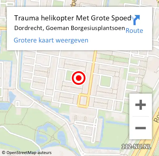Locatie op kaart van de 112 melding: Trauma helikopter Met Grote Spoed Naar Dordrecht, Goeman Borgesiusplantsoen op 15 april 2023 14:12