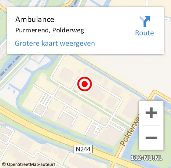 Locatie op kaart van de 112 melding: Ambulance Purmerend, Polderweg op 15 april 2023 14:21