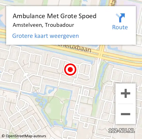 Locatie op kaart van de 112 melding: Ambulance Met Grote Spoed Naar Amstelveen, Troubadour op 15 april 2023 14:26
