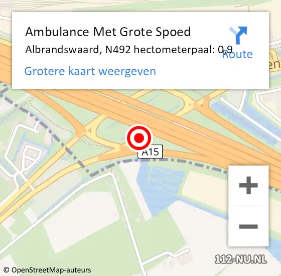 Locatie op kaart van de 112 melding: Ambulance Met Grote Spoed Naar Albrandswaard, N492 hectometerpaal: 0,9 op 15 april 2023 14:46